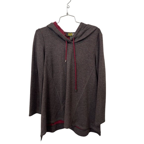 Pure Essence Tunic Pullover Hoodie Women S Striped Rayon Blend Gray Red Relaxed - Picture 1 of 5